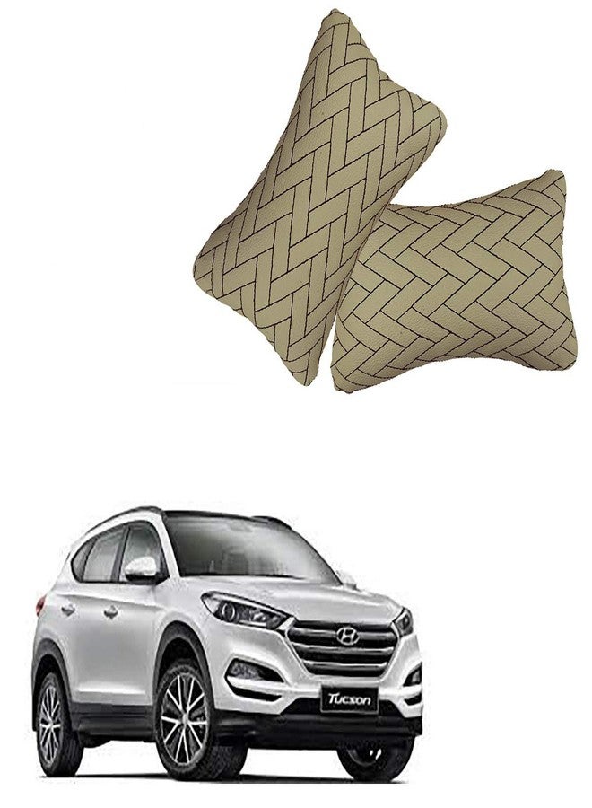 AdroitZ Beige Neck Rest Soft Cushion in Leatherette Material Zig-Zag Design for Car_2149 - Image 1